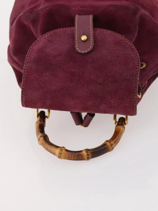 GUCCI Bamboo Backpack Suede Purple Gold 003 1705 0030 Auth BA10642